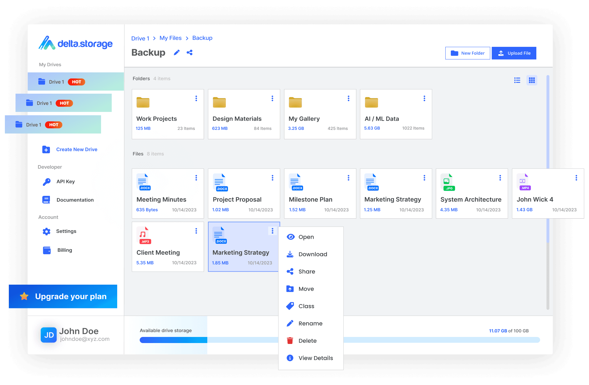 Delta Storage User Interface